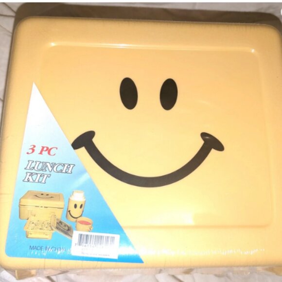 Vintage Happy Smiley Face 3PC Lunch Box  New/Sealed - Retro - Prop - Picture 1 of 4